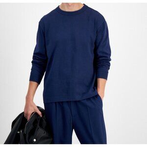 Mode Of One Mens Modern Long Sleeve Relaxed Fit T Shirt Navy Blue Size L NWT